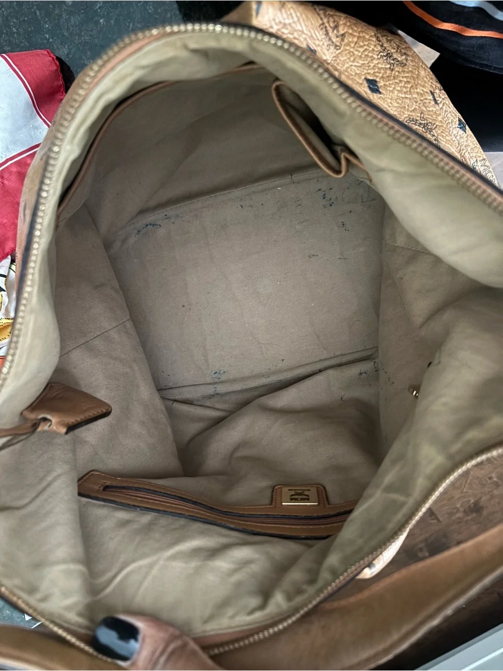 MCM Cognac Visetos Monogram Hobo Shoulder Bag
